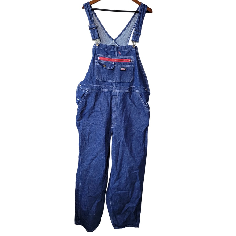 Genuine Dickies Mens‎ Indigo Denim Bib Overalls Large EB713RNB Blue Workwear